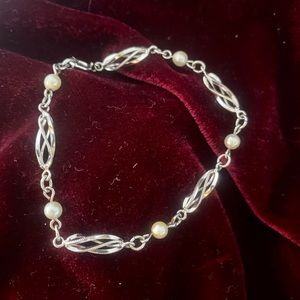 Vintage 12k White GF Helix Link and Pearl Accent Bracelet